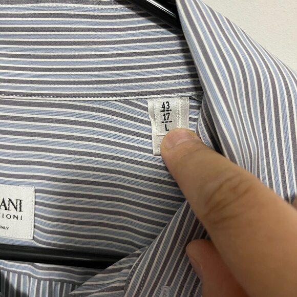 Armani Collezioni Stripped Button Shirt Men's Size 43 17 Large Made In Italy - Picture 3 of 7
